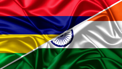 Wavy mauritius and india flags create striking diagonal split
