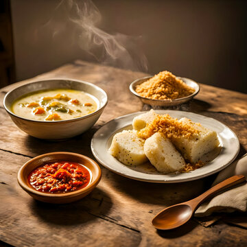 Lontong with Sambal and Serunding. 