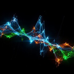 A vibrant energy of fractal realms weaves through blue electric lines and wave particle motion to create a glowing space art wallpaper design