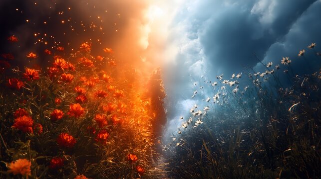 Persephone's Return - Greek Myth: Underworld-Earth Boundary (Half Bloom Half Ice, Demeter Bringing Spring)