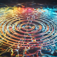 Abstract colorful background featuring a blue liquid texture with ripple patterns and circular light reflections for a modern technology business wallpaper design