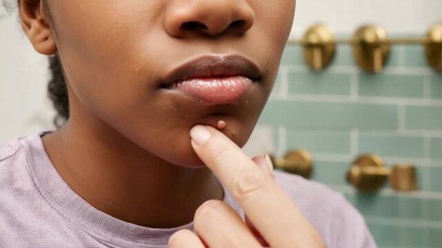 Person popping a pimple.