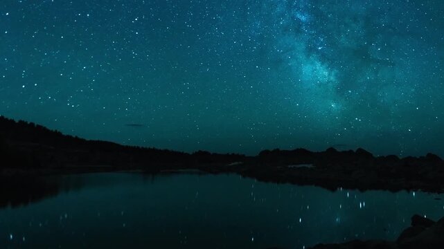 Milky way reflecting on high mountain lake 