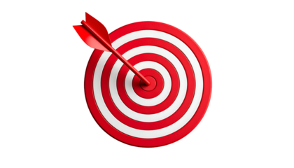 A red arrow pierces the bullseye of a target, set against a stark black backdrop