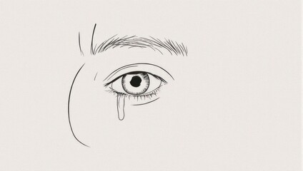 Obraz premium Minimalist Drawing of a Crying Eye with a Single Tear.