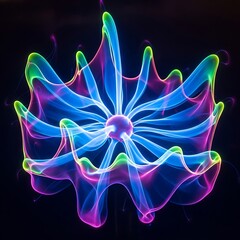 Abstract blue fractal DNA 3d illustration with glowing plasma energy waves and electric motion swirls on a black space backdrop design pattern