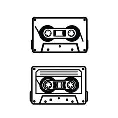 Obraz premium Vector retro cassette tape outline. Black and white vintage mixtape line art icon isolated on white background