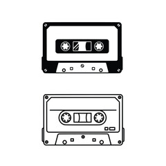 Obraz premium Vector retro cassette tape outline. Black and white vintage mixtape line art icon isolated on white background