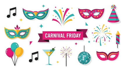Festive Carnival Friday Celebration With Masks Music Balloons Fireworks Keywords: carnival © CDMIZAN