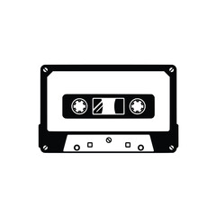 Obraz premium Vector retro cassette tape outline. Black and white vintage mixtape line art icon isolated on white background