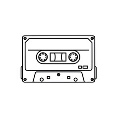 Fototapeta premium Vector retro cassette tape outline. Black and white vintage mixtape line art icon isolated on white background