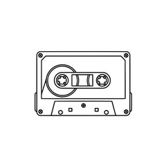 Obraz premium Vector retro cassette tape outline. Black and white vintage mixtape line art icon isolated on white background