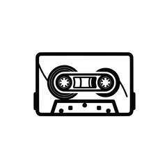 Vector retro cassette tape outline. Black and white vintage mixtape line art icon isolated on white background