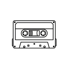 Obraz premium Vector retro cassette tape outline. Black and white vintage mixtape line art icon isolated on white background