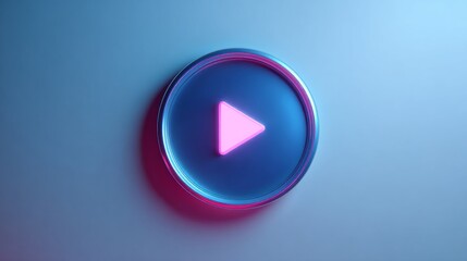 a beautiful intro play button lay button in center of illuminated triangle surrounded by particles and digital energy, symbolizing technology, media streaming, innovation, and virtual design