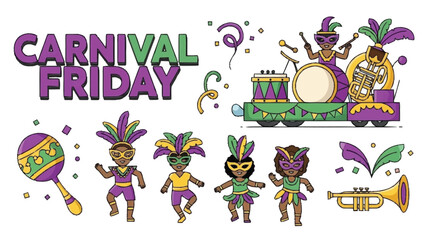 Obraz premium Carnival Friday Celebration with Musicians and Dancers in Festive Attire Keywords: carnival
