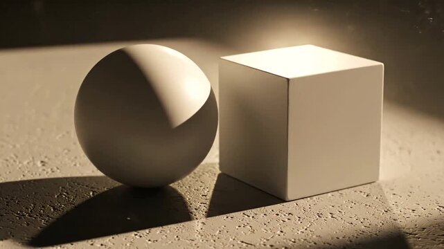 Geometric Shapes Study Sphere and Cube in Dramatic Light and Shadow.