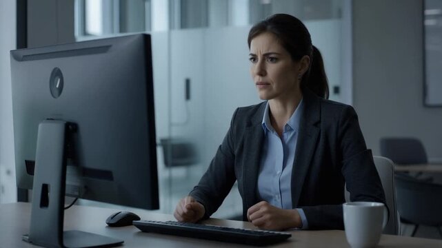Professional Woman Showing Mild Frustration While Working Indoors