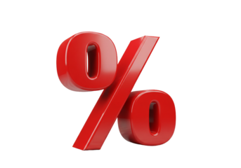 Shiny red percent sign on black background for discounts and sales