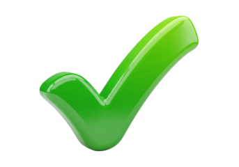 Shiny green checkmark symbol on black background