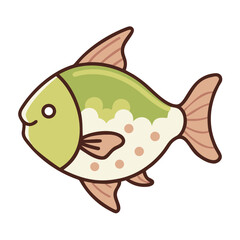 Fototapeta premium A cute cartoon fish holding a fishing rod underwater creates a funny vector illustration of marine nature for a sea-themed aquarium design or seafood symbol