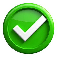 A glossy green circle with a bright white check mark, rendered with shadows
