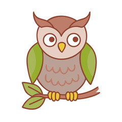 Fototapeta premium Cute cartoon owl sitting on a tree branch illustration