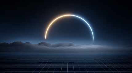 A Futuristic Sunrise Over a Digital Landscape in a Sci-Fi Environment