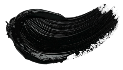 Swirled black paint stroke with textured edges on a transparent background