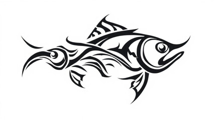 Black and white tribal tattoo fish vector illustration of an isolated marine animal for sea and ocean nature art
