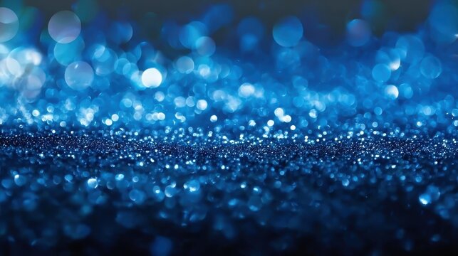 Sapphire glitter bokeh background with royal blue shimmer and crystal droplets, perfect for luxury, festive, or decorative designs.