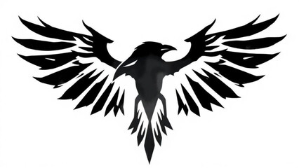 Black silhouette vector illustration of a wild eagle and hawk with wings spread in flying flight design for a bird tattoo logo symbol or nature art wildlife animal feather sign
