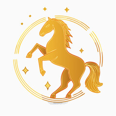 Elegantly Designed Golden Horse with Intricate Line Art for Lunar New Year 2026 Celebration Isolated on White Background