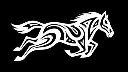 Black stallion horse head silhouette vector illustration featuring a tribal animal tattoo design as a wild nature mascot symbol in black art drawing style