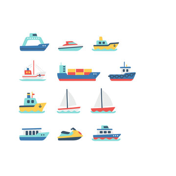 Ship and boat transport icons