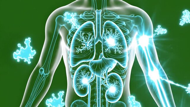 Futuristic Visualization of Lupus with Glowing Autoantibodies on Green Screen for Medical Animation and Awareness