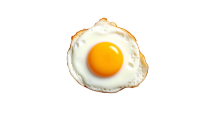Overhead shot of a fried egg with a sunny-side-up yolk against a black backdrop