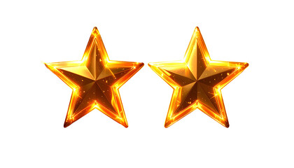Two glowing, golden five-pointed stars on a black background, with sparkles and highlights