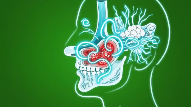 Medical Animation of Sinus Inflammation within Human Head on Green Screen Background