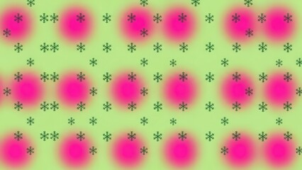 Abstract Pattern of Pink Circles and Green Stars on a Light Green Background.