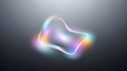 Abstract holographic fluid shape with rainbow light glow on dark background