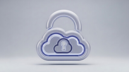 3D illustration of a blue padlock icon on a matching blue background representing a secure internet cloud network and privacy protection symbol for safe web access and business data safety
