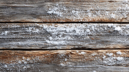 Naklejka premium Snow covers wooden boards on a chilly winter day in a rural area