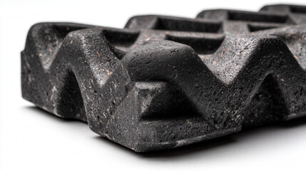 Close-up fragment of a sports grip element featuring a thick rubber panel with a geometric tread pattern against a white background