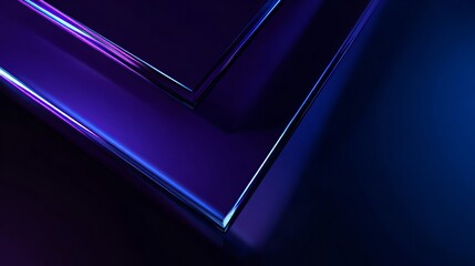 Abstract folded glass sheets with glowing neon edges blue purple tones cinematic futuristic design