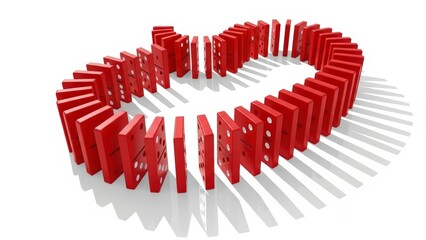 Red Dominoes Arranged in a Heart Shape on White Background.