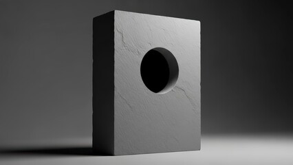Minimalist Gray Cube with Central Black Hole Abstract Concept.