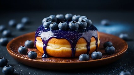 Delicious blueberry bundt cake on a brown plate
