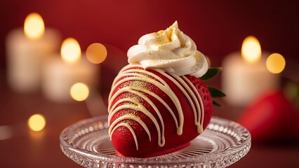 Chocolate dipped strawberry with whipped cream and candles