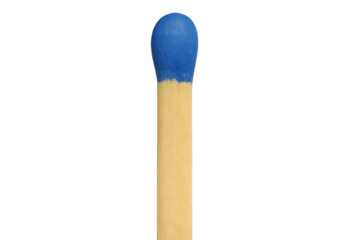 Blue tipped matchstick close up on transparent background